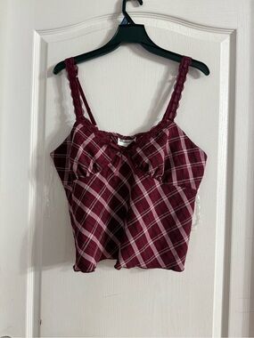 No Boundaries Burgundy Plaid Lace Trim Tank Top Sz XL. JN-81